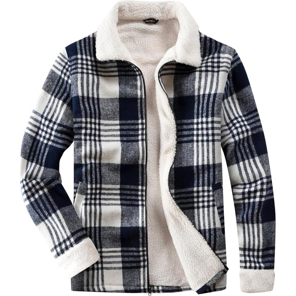 Women's Lined Blue/White Fleece Flannel Collar Vest Shirt Jackets Zip Closures